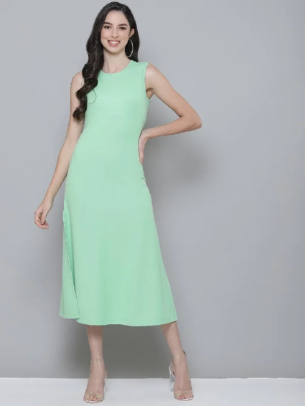 Graceful Fashion Mint Green Rib A-Line Maxi Dress