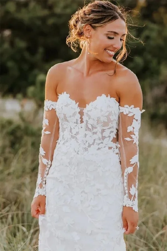 Special Offers Roycebridal Tulle Mermaid Sweetheart Long Sleeves Lace Appliques Wedding Dresses, MW1014 Special Offers Roycebridal Tulle Mermaid Sweetheart Long Sleeves Lace Appliques Wedding Dresses, MW1014