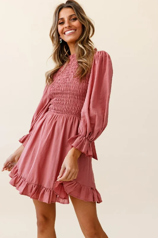 Clothing Sale Marianna Long Sleeve Shirred Bust Dress Rose