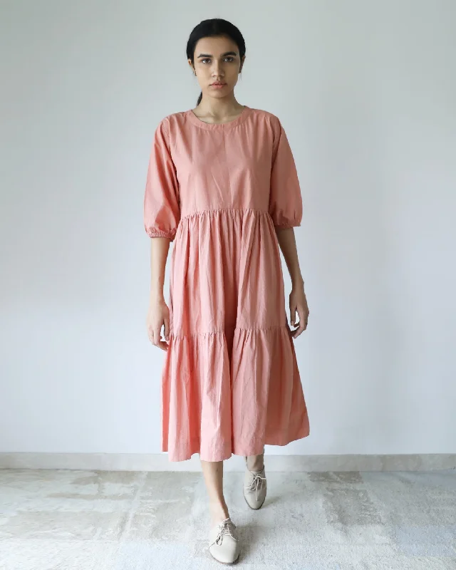 Women's Fashion Clothes Coral Three Tier Dress