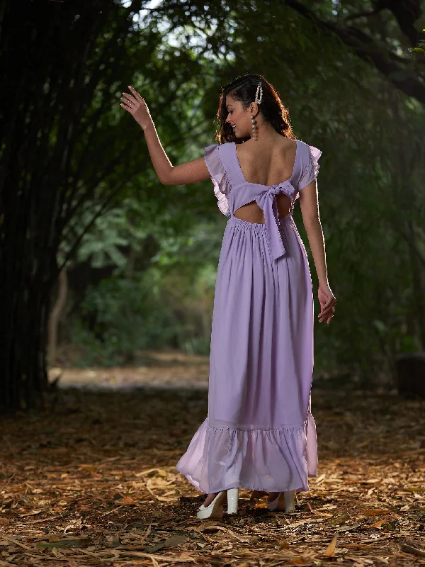 Casual Chic Women Lavender Square Neck Frill Hem Maxi Dress