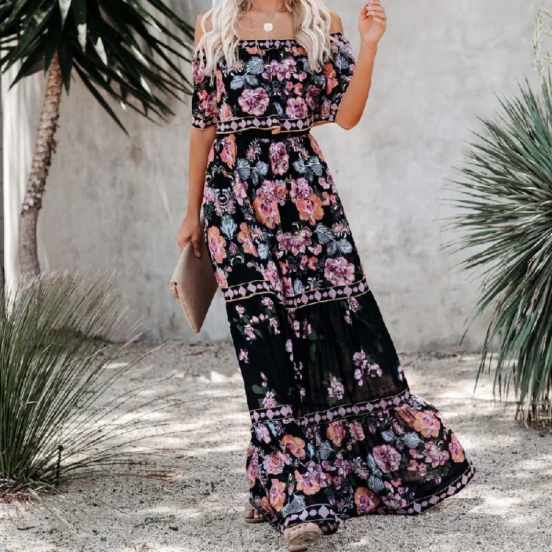 Chic And Comfortable Vintage Floral Printed Long Dresses