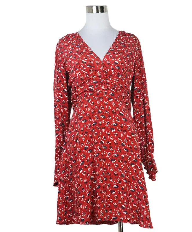 Online Shopping Boutiques Veronica Beard Red & Blue Floral Print Dress sz 2