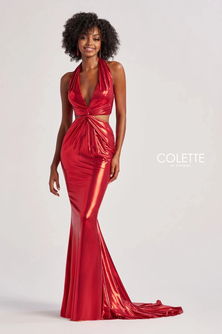 Trendy Online Boutiques Colette By Daphne CL8505 - Metallic Halter Prom Gown