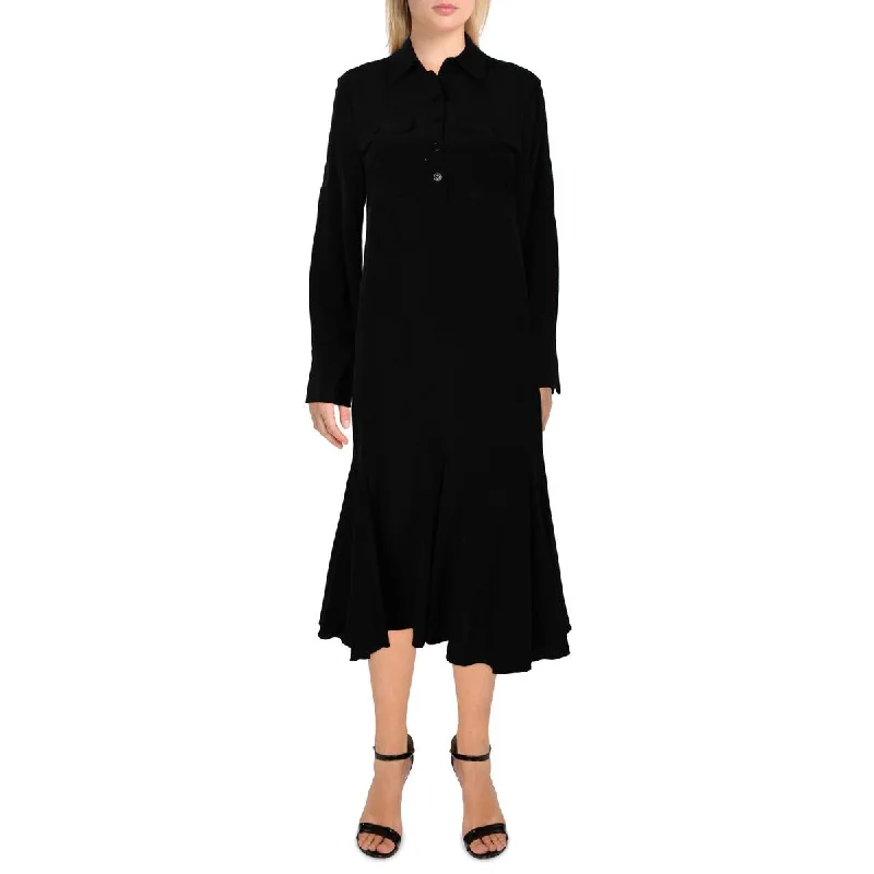 Boho Chic Fashion Equipment Femme Womens Lenora Below Knee Long Sleeve Midi Dress