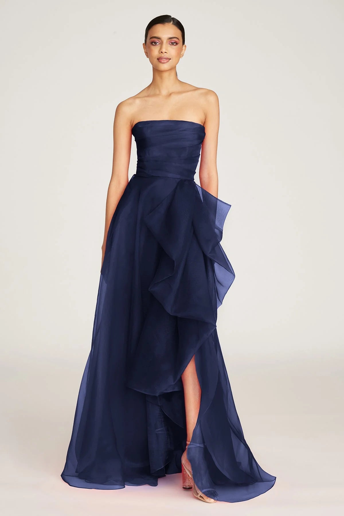 Trendy Street Style Attire Teresa Strapless Draped Gown - Navy