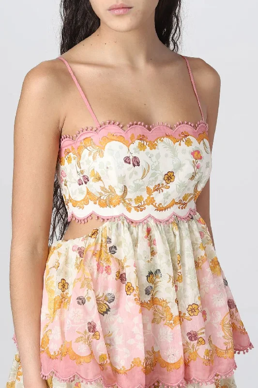 Street Style Fashion Floral Lace-Trim Midi Charming Dress In Pink
