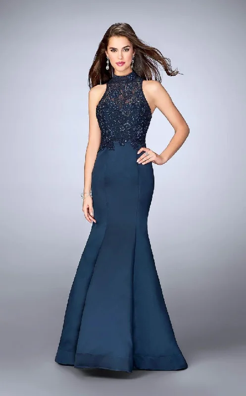 Women’s Trendy Outfits La Femme - 24271 Exquisite High Lace Illusion Long Mermaid Evening Gown Women’s Trendy Outfits La Femme - 24271 Exquisite High Lace Illusion Long Mermaid Evening Gown
