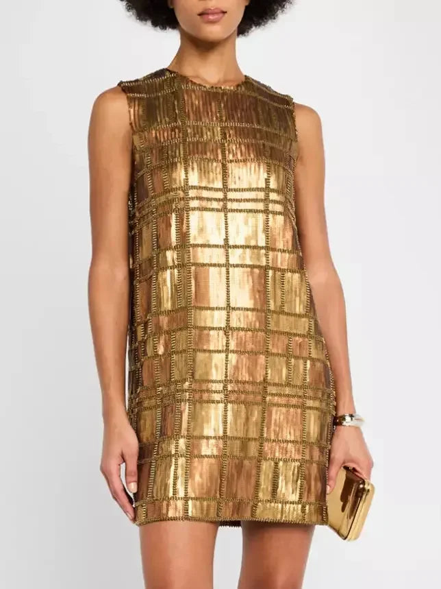 Urban Femme Streetwear Sequin-Embellished Sleeveless Mini Dress in Gold