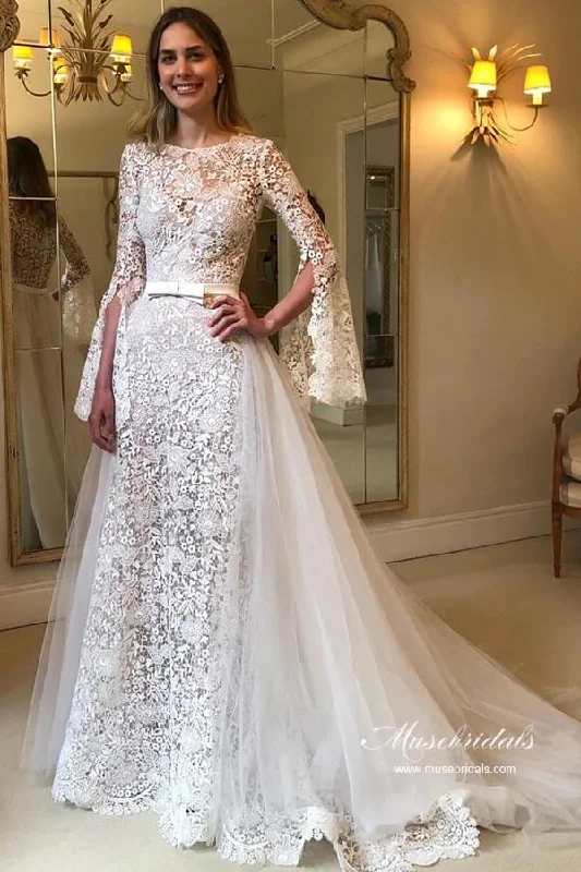 Plus Size Women’s Fashion and Clothing Roycebridal A-line Long Sleeves Floral Lace Wedding Dresses With Detachable Train, MW953 Plus Size Women’s Fashion and Clothing Roycebridal A-line Long Sleeves Floral Lace Wedding Dresses With Detachable Train, MW953