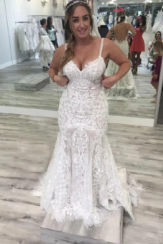 Women Wear Brands Roycebridal Tulle Mermaid Spaghetti Straps V-neck Backless Lace Wedding Dresses, MW891 Women Wear Brands Roycebridal Tulle Mermaid Spaghetti Straps V-neck Backless Lace Wedding Dresses, MW891