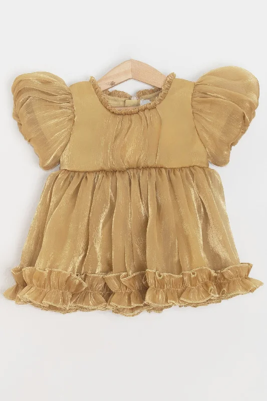 Eclectic Fashion Stunning Green Solid Pattern With Balloon Sleeve Organza Frock For Baby girls Eclectic Fashion Stunning Green Solid Pattern With Balloon Sleeve Organza Frock For Baby girls