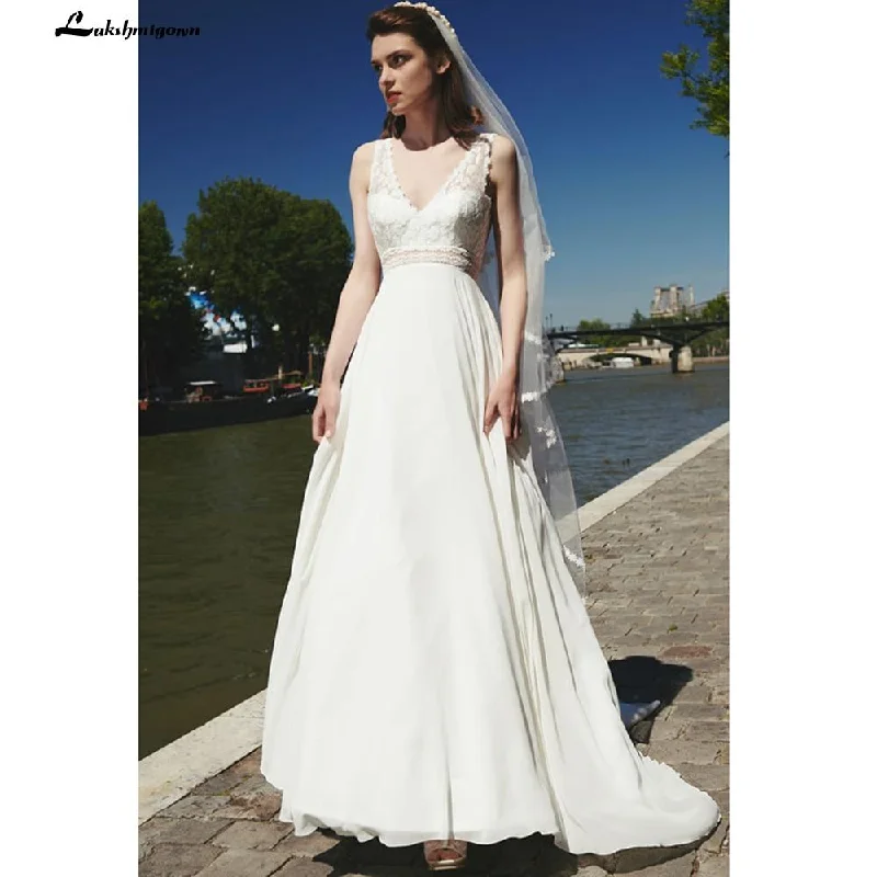 Clearance Sale Online Roycebridal Summer Wedding Dress New Style Backless Sexy Bridal Beach V-neck