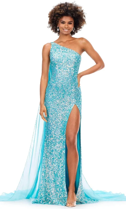 Budget Saver Ashley Lauren 11371 - Asymmetric Sequin Prom Gown With Cape