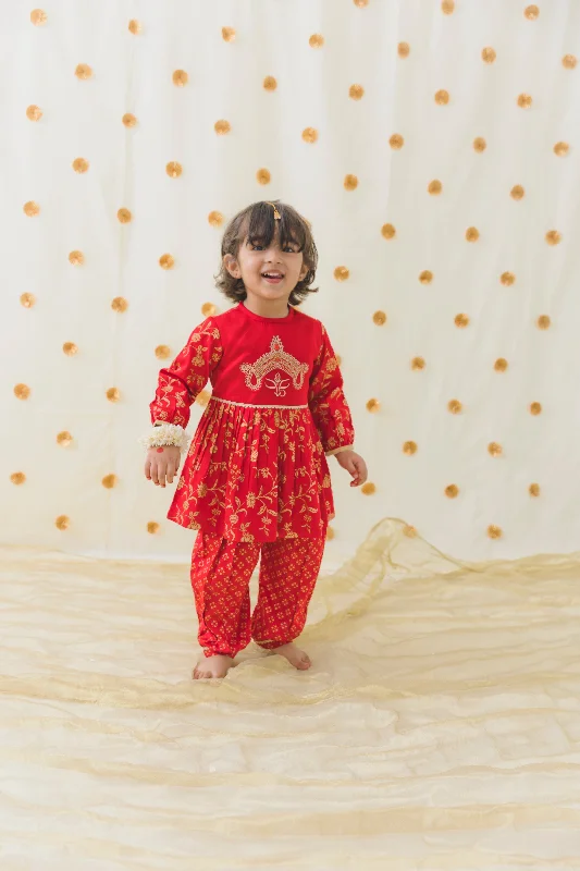 Get The Latest Trends Pre-Order: Baby Girls Devi Durga Angrakha Set - Red