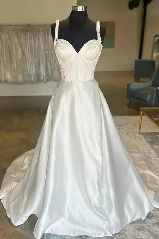 Early Bird Offer Roycebridal Simple Satin A-line Sweetheart Bow-Straps Wedding Dresses, Bridal Gown, MW957 Early Bird Offer Roycebridal Simple Satin A-line Sweetheart Bow-Straps Wedding Dresses, Bridal Gown, MW957
