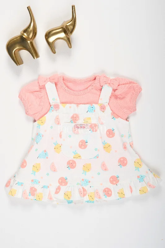 Women Wear Brands Peach Cotton Frock with Inner TShirt for Baby Girls Daily Wear