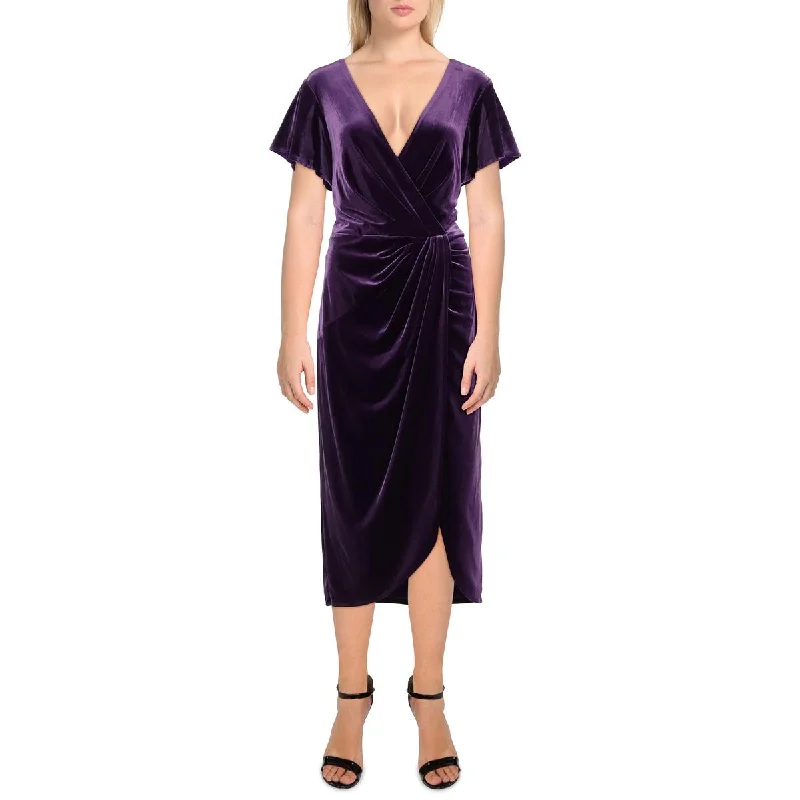 High End Women's Wear Lauren Ralph Lauren Womens Solid Velvet Midi Dress