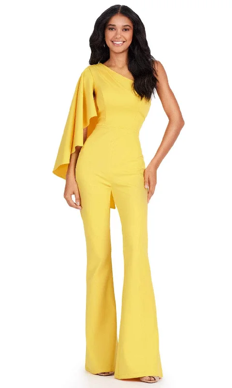 Runway Inspired Wear Ashley Lauren 11534 - Ruffled Cape Sleeve Jumpsuit