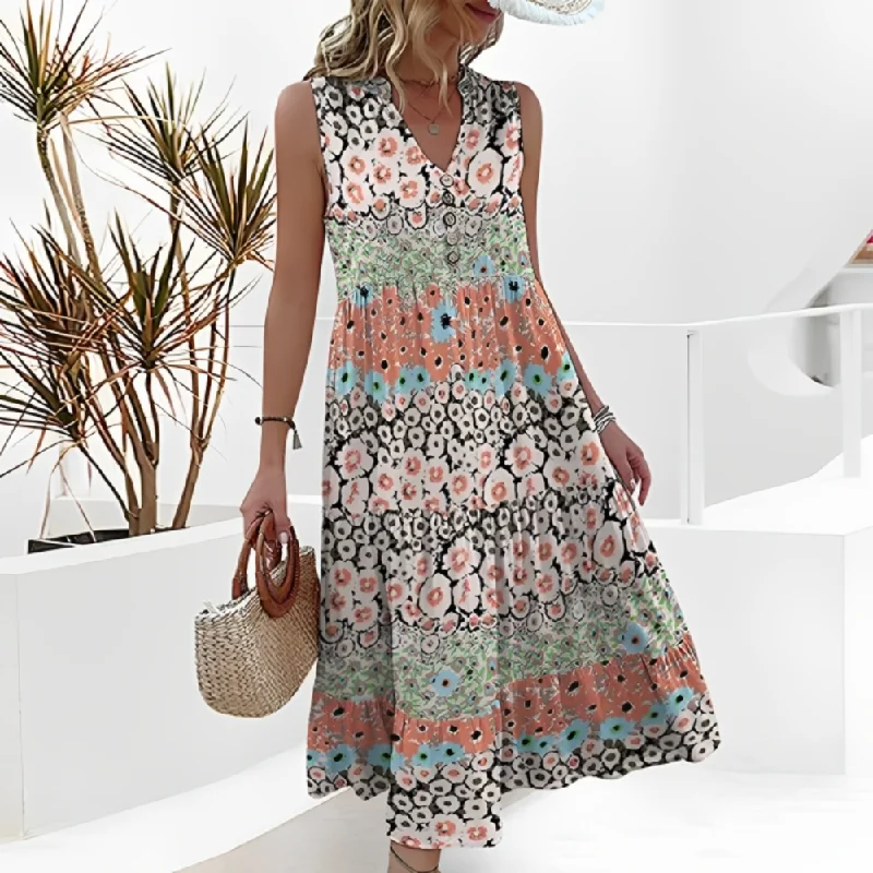 Everyday Fashion Unique Floral Print Sleeveless Midi Dress