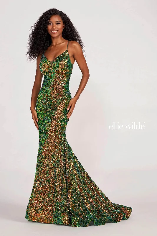 Clothing Store Ellie Wilde EW34016 - V-Neck Sequin Mermaid Prom Gown