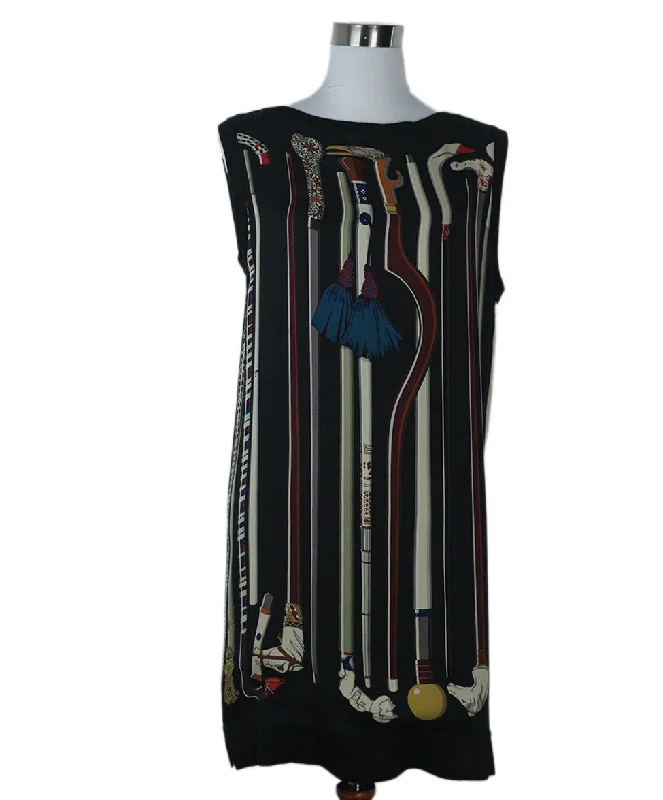 Essentials On Sale Hermes Black Print Silk Dress sz 6