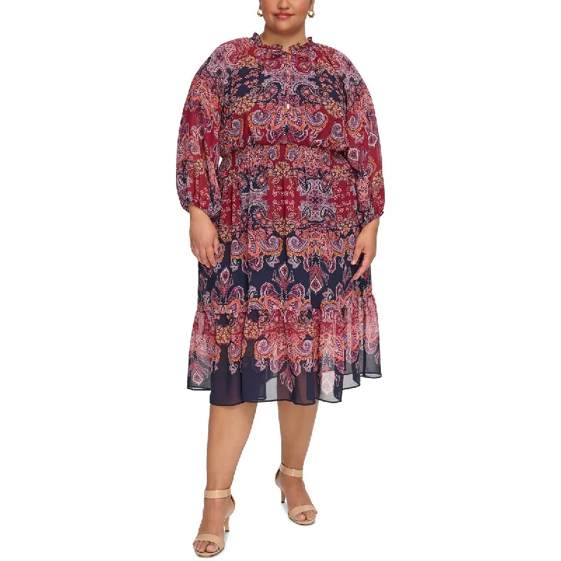 Best Online Boutiques Vince Camuto Womens Plus Chiffon Paisley Midi Dress