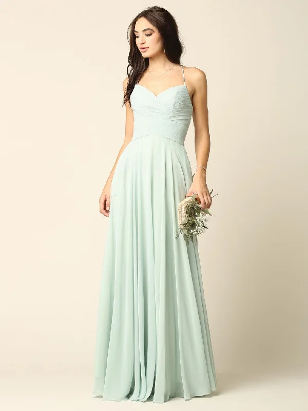Outlet Clothing Halter Bridesmaids Long Chiffon Dress