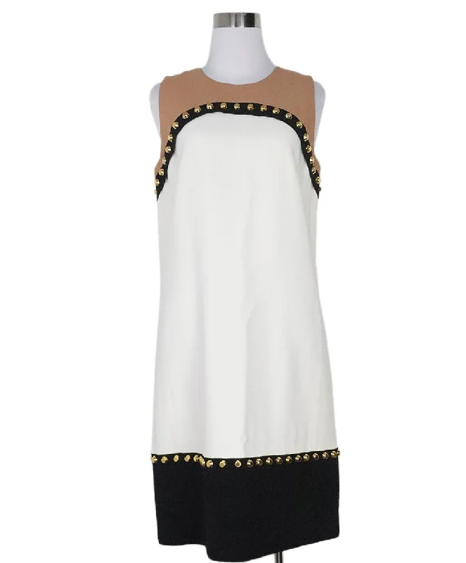 Women's Holiday Attire Michael Kors Black White & Tan Gold Stud Dress sz 8