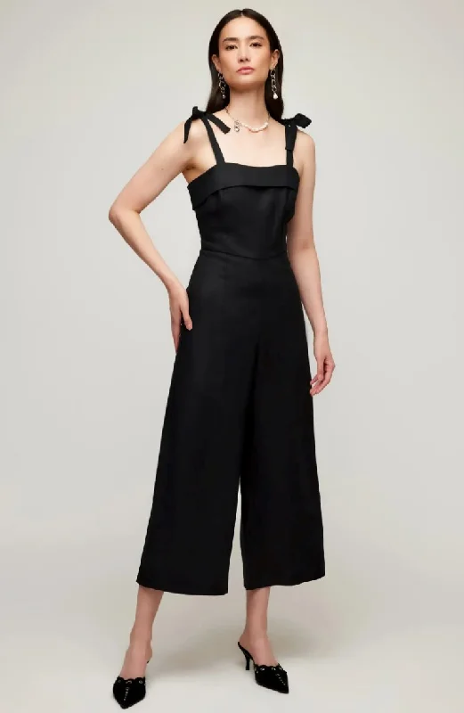 Fashion Forward Femme Paloma Tie Strap Linen Jumpsuit Black