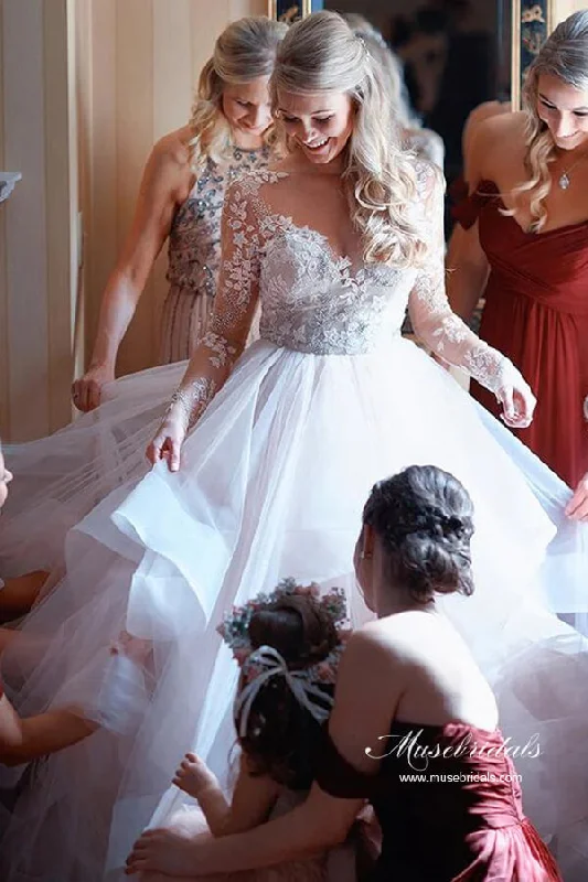 Attire Sale Roycebridal Tulle Open Back Bateau Neckline Long Sleeves Lace Wedding Dresses, MW986 Attire Sale Roycebridal Tulle Open Back Bateau Neckline Long Sleeves Lace Wedding Dresses, MW986