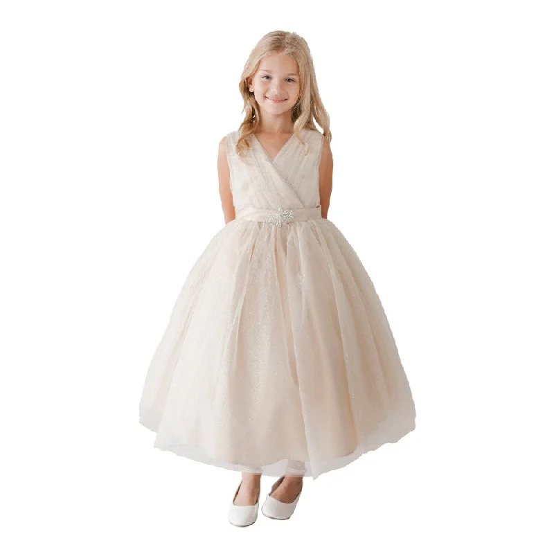 Additional Time-Limited Offers Little Girls Gold Glitter Tulle V-Neck Rhinestone Brooch Flower Girl Dress 2-6 Additional Time-Limited Offers Little Girls Gold Glitter Tulle V-Neck Rhinestone Brooch Flower Girl Dress 2-6