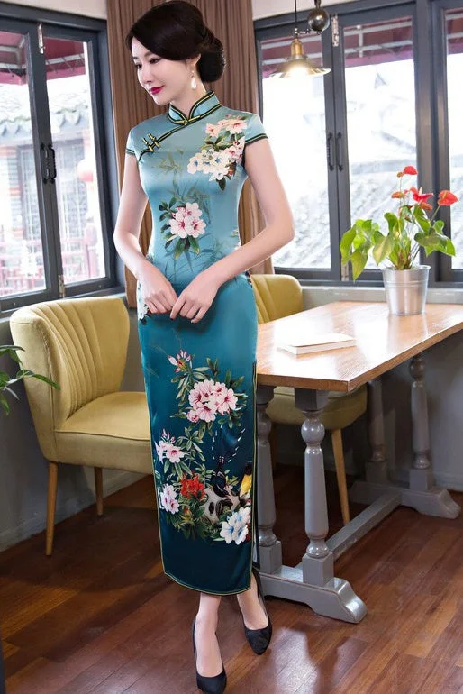 Additional Time-Limited Offers Floral Print Long Qipao Dress