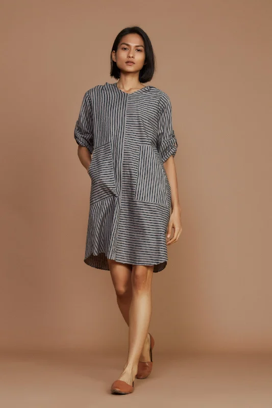 Women's Casual Apparel Grey With Charcoal Striped Hooded Dress