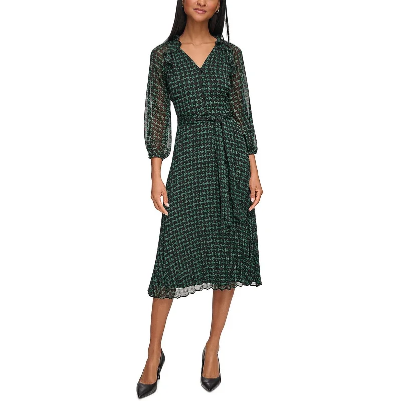 Discount Price Karl Lagerfeld Paris Womens Chiffon Houndstooth Midi Dress