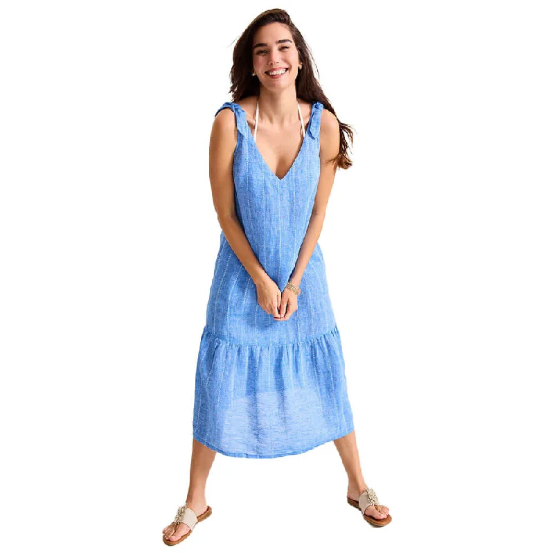 Discover Promotions Tommy Bahama Womens Linen Tiered Midi Dress Coverup - Turkish Sea