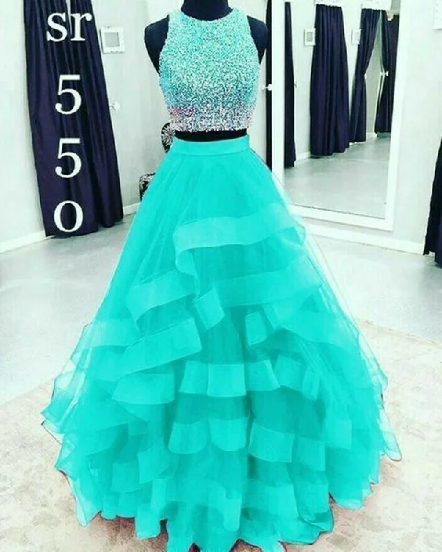 Embrace New Fashion Beautiful Mint /Royal Blue Crop Top Prom Dress Girls 2 Pieces Ombre Beading Formal Gown PL0914 Embrace New Fashion Beautiful Mint /Royal Blue Crop Top Prom Dress Girls 2 Pieces Ombre Beading Formal Gown PL0914