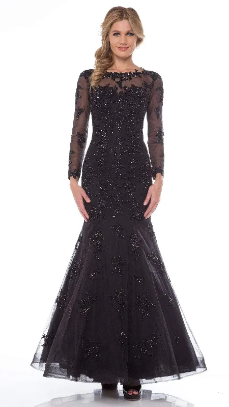 Graceful Fashion Colors Dress - G665 Long Sleeve Lace Illusion Mermaid Gown - 1 pc Black in Size 10 and 1 pc Red in Size 10 Available