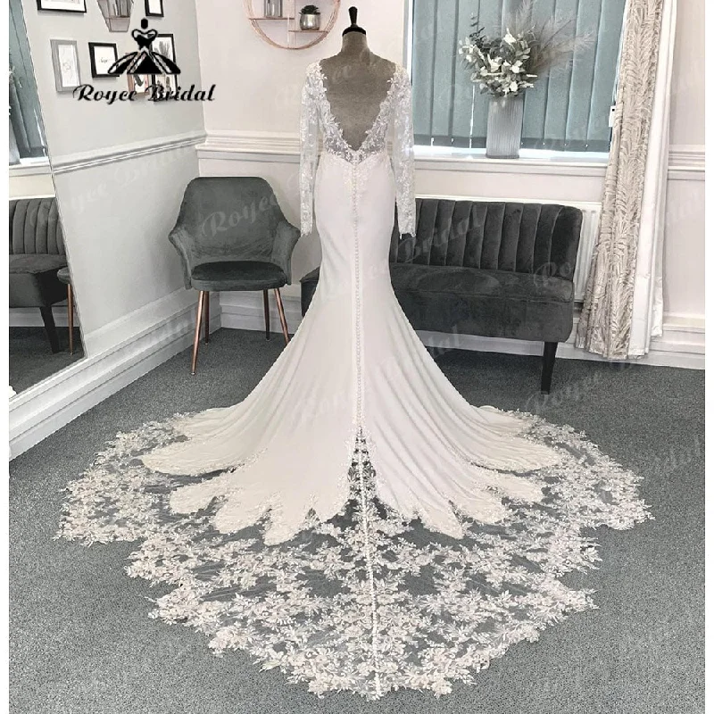 Daily Deals Long Sleeve Lace Court Train Mermaid/Trumpet Wedding Dress for Women 2024 Soft Satin Bridal Gown vestido para boda playa Sexy Daily Deals Long Sleeve Lace Court Train Mermaid/Trumpet Wedding Dress for Women 2024 Soft Satin Bridal Gown vestido para boda playa Sexy