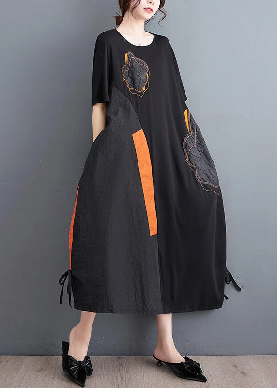 Women’s Clothing for Every Season and Trend Casual Black Embroideried Floral Drawstring Long Dress Short Sleeve Women’s Clothing for Every Season and Trend Casual Black Embroideried Floral Drawstring Long Dress Short Sleeve