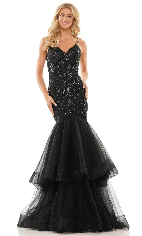 End of Season Sale Colors Dress 2978 - Sequined V-Neck Tiered Prom Gown