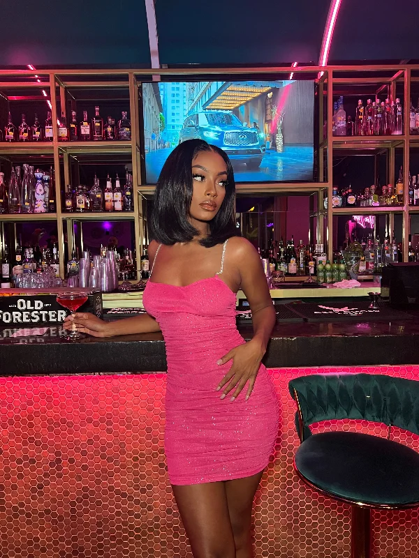 Trendy Women’s Fashion Fuchsia Ruched Mini Dress