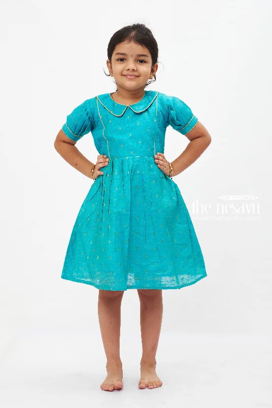 Style Upgrade Teal Treasure Traditional Frock: Elegant Golden Motif Dress for Girls Style Upgrade Teal Treasure Traditional Frock: Elegant Golden Motif Dress for Girls