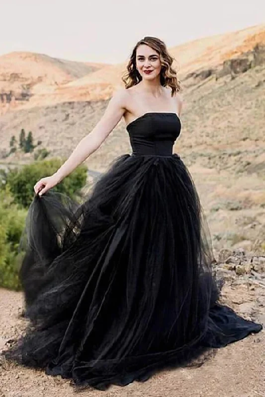 Casual Dresses for Women Roycebridal Black Tulle A-line Strapless Wedding Dresses With Train, Bridal Gown, MW996 Casual Dresses for Women Roycebridal Black Tulle A-line Strapless Wedding Dresses With Train, Bridal Gown, MW996