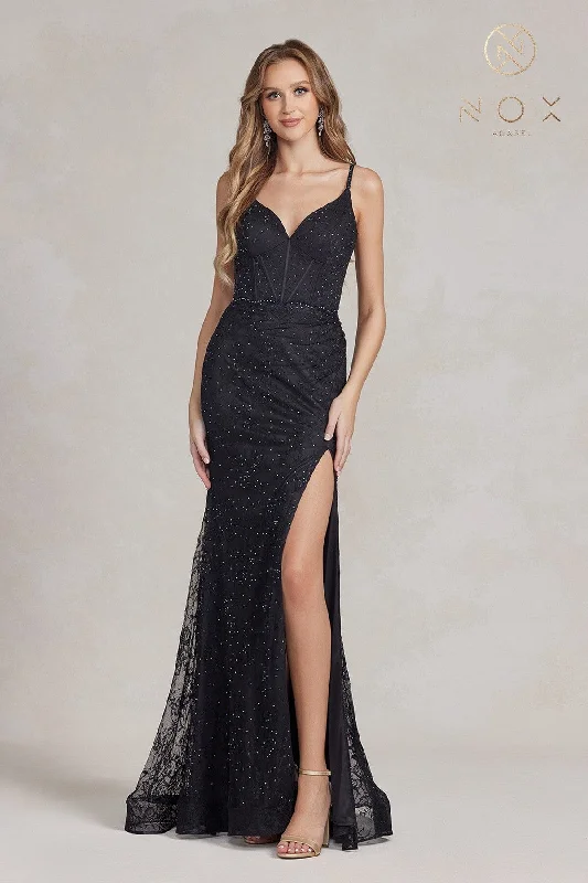 Everyday Women’s Fashion Trends Fitted Beaded Floral Lace Gown by Nox Anabel B1145