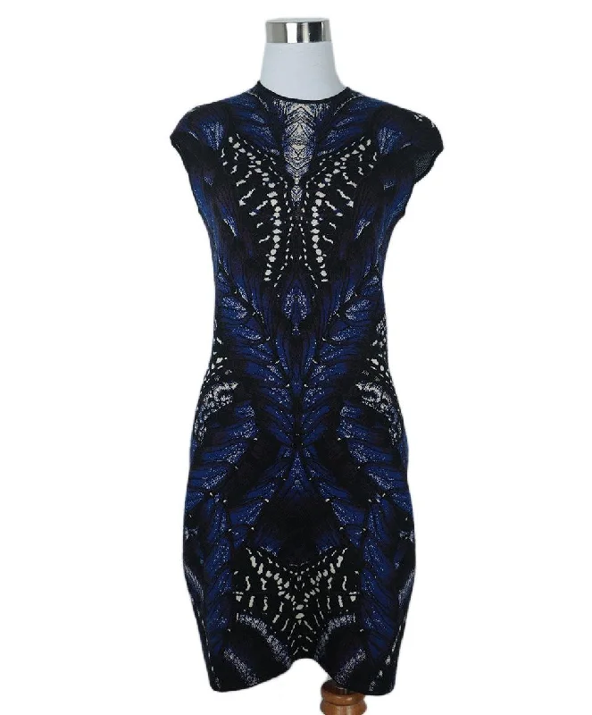 End Of Season Sale Alexander McQueen Blue & Purple Print Wool Dress sz 4