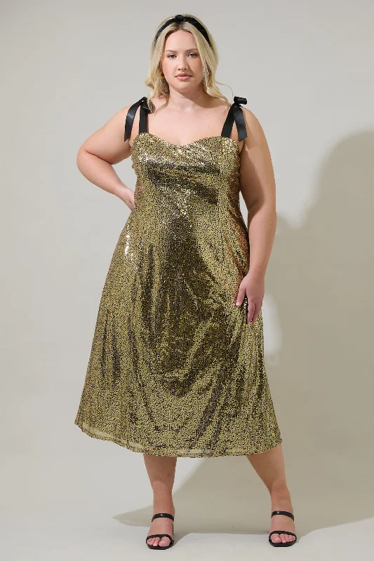 Exclusive Sale Adelisa Sequin Tie Strap Midi Dress Curve