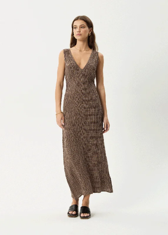 Earthy Tones AFENDS Womens Hometown - Seersucker Check Maxi Dress - Coffee