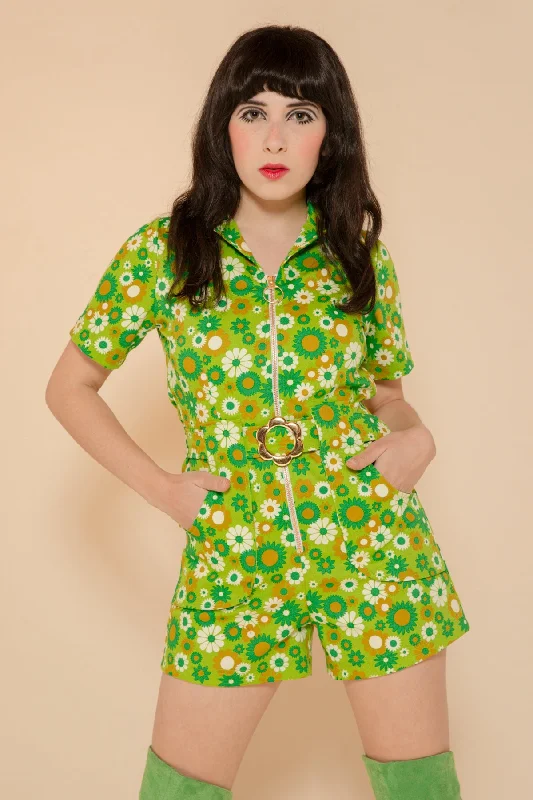 Bid Farewell To The Old Season Green Daisy Romper