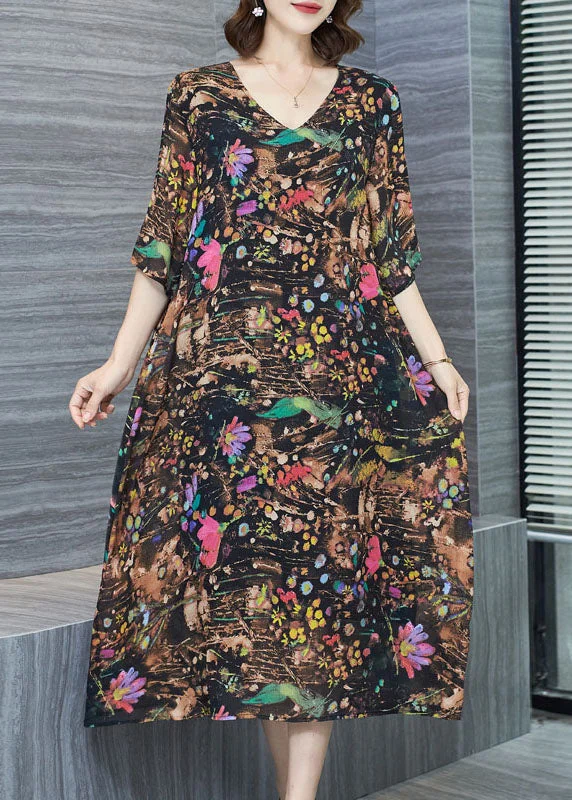 Holiday Special Offers Women Floral V Neck Patchwork Chiffon Dresses Summer
